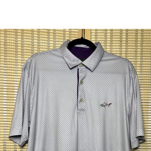 Men's Greg Norman White Purple Printed Collared Golf Play Dry Size Large Polo - Picture 2 of 6